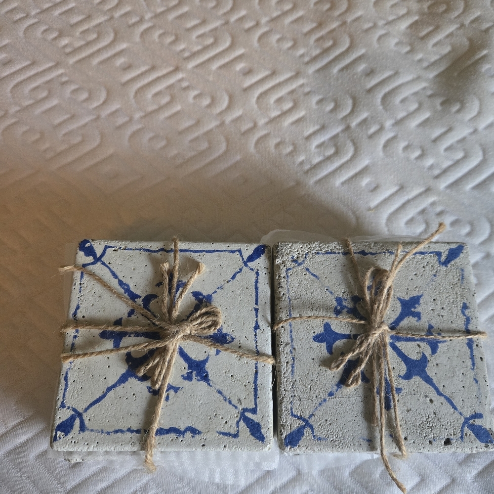 Cream and blue stone coasters